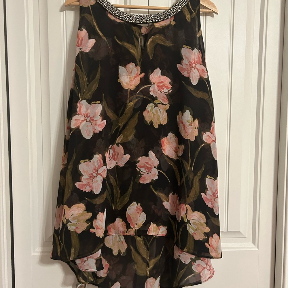 Jennifer Lopez Floral Halter Blouse W/ rhinestone collar